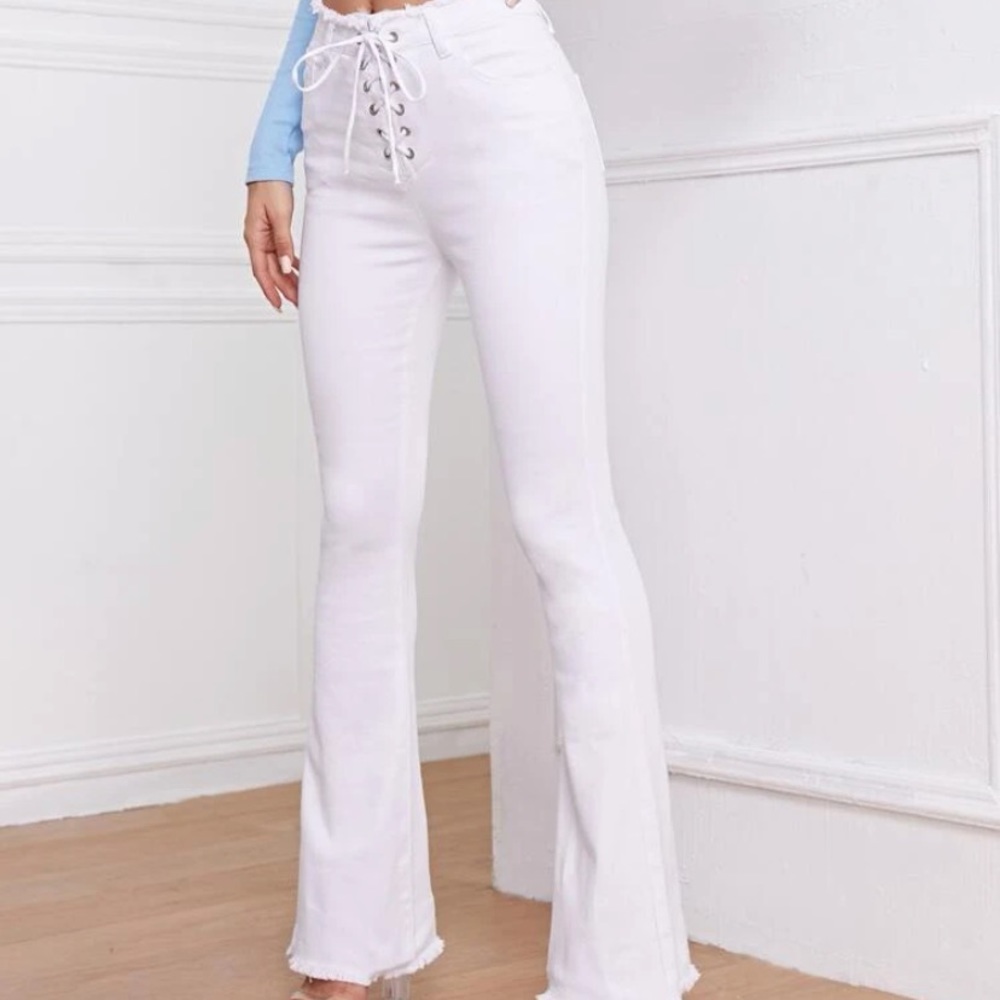White flare pants